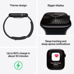 Apple Watch Series 10 GPS + Cellular Smartwatch, 46mm, Jet Black Aluminum Case with Black Sport Band, Medium/Large (MWY43LW/A)