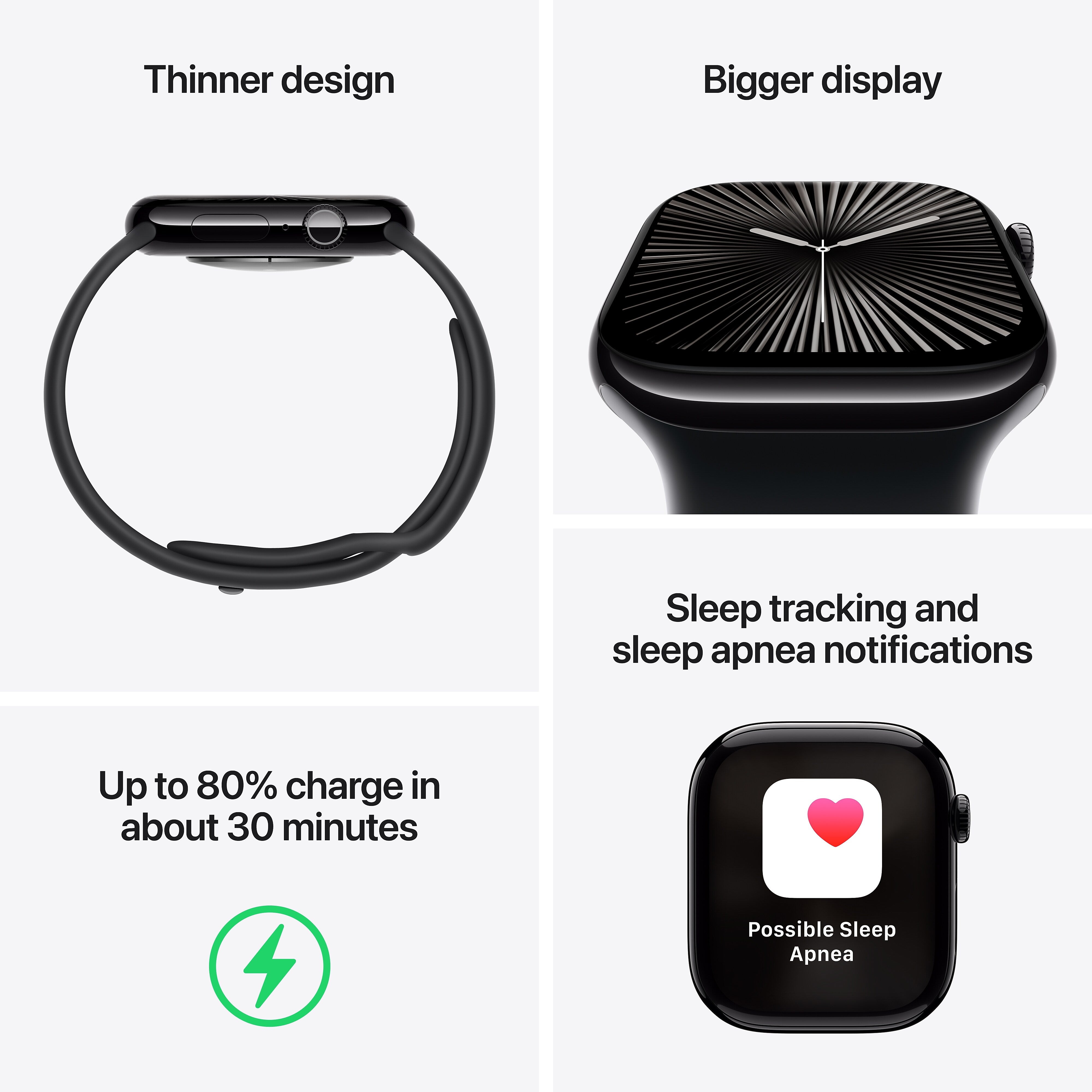 Apple Watch Series 10 GPS + Cellular Smartwatch, 46mm, Jet Black Aluminum Case with Black Sport Band, Medium/Large (MWY43LW/A)