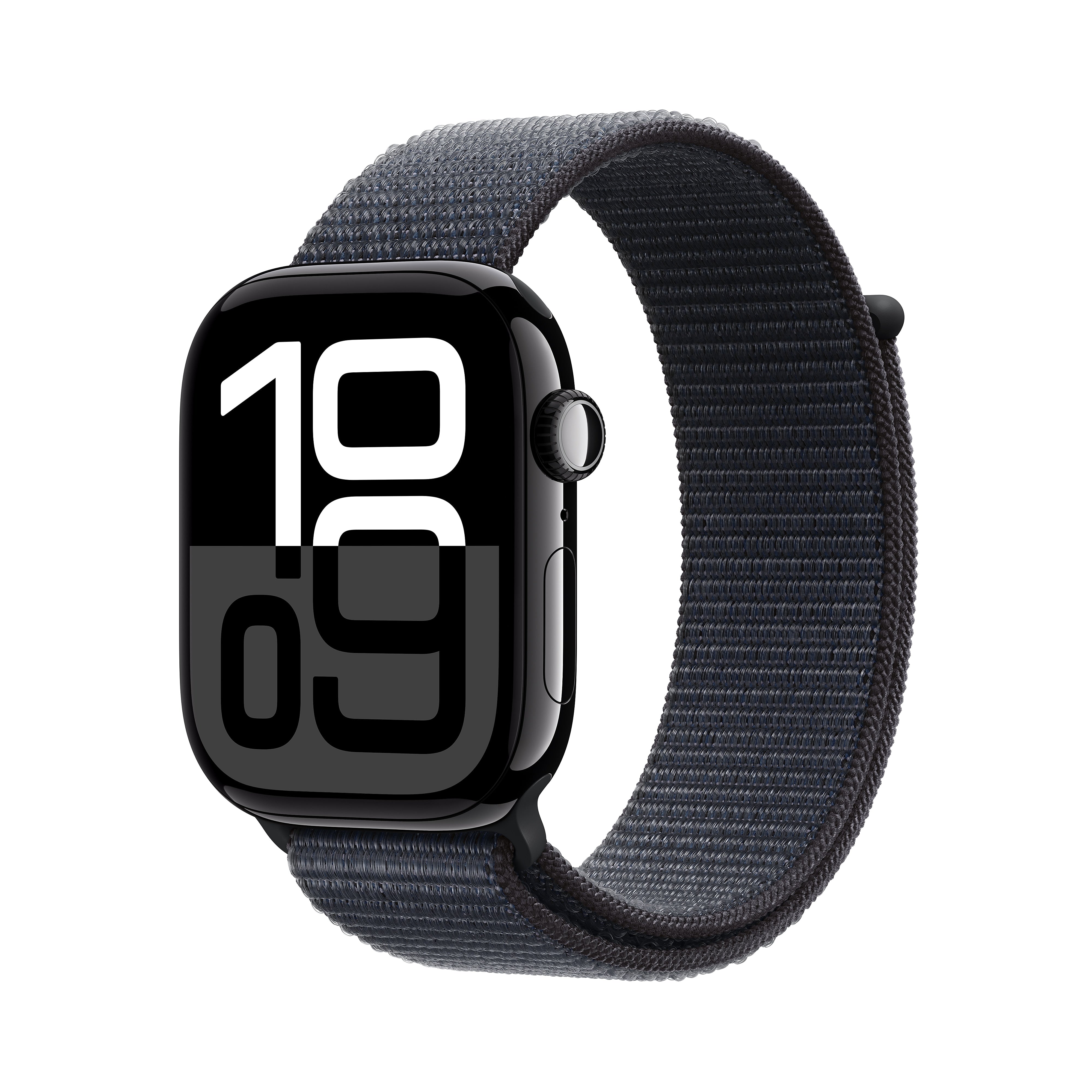 Apple Watch Series 10 GPS Smartwatch, 46mm, Jet Black Aluminum Case with Ink Sport Loop (MWWR3LW/A)