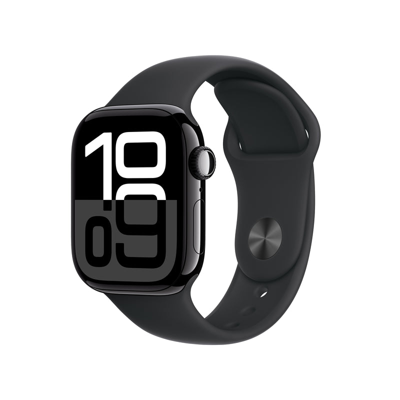 Apple Watch Series 10 GPS + Cellular Smartwatch, 42mm, Jet Black Aluminum Case with Black Sport Band, Small/Medium (MWX63LW/A)