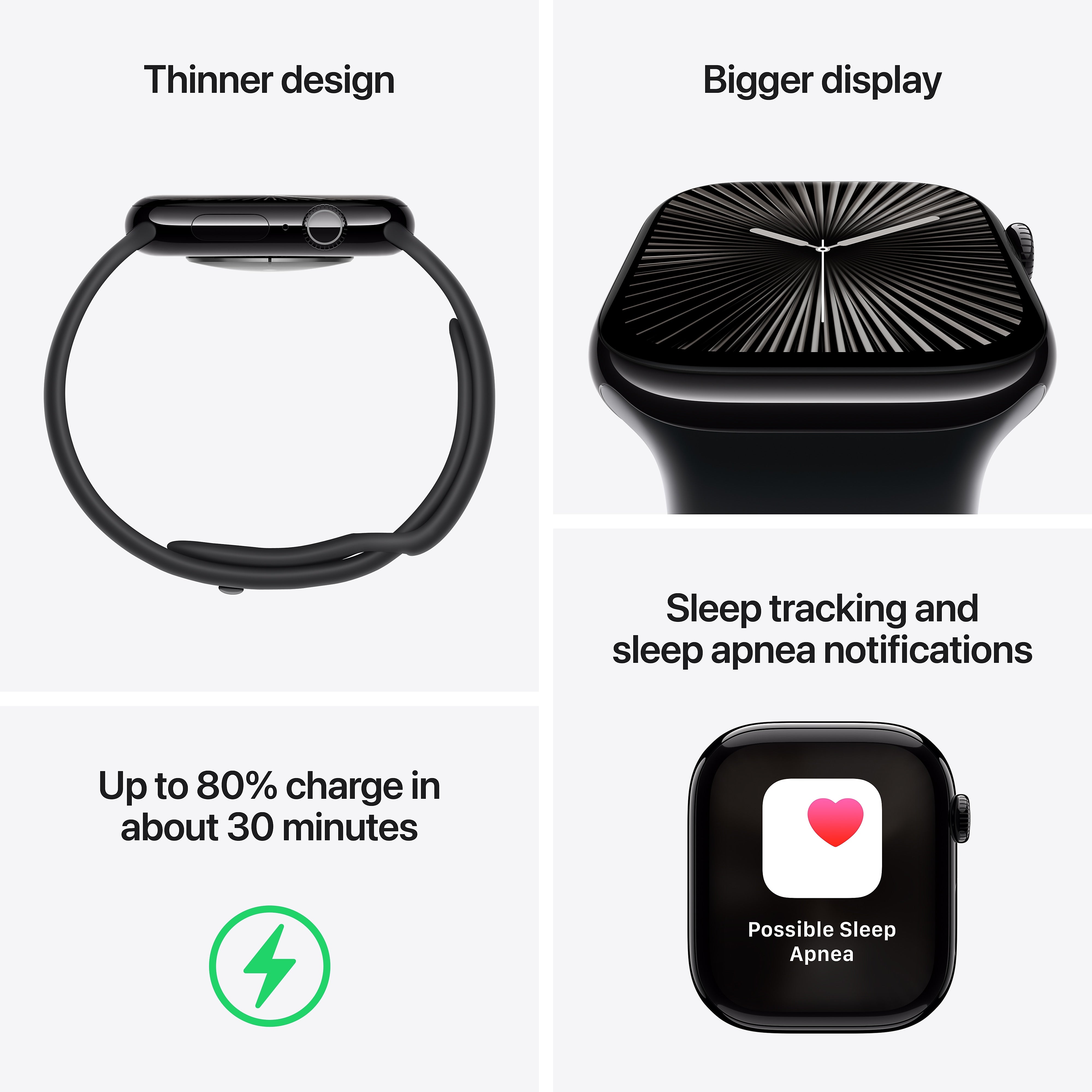 Apple Watch Series 10 GPS Smartwatch, 46mm, Jet Black Aluminum Case with Ink Sport Loop (MWWR3LW/A)