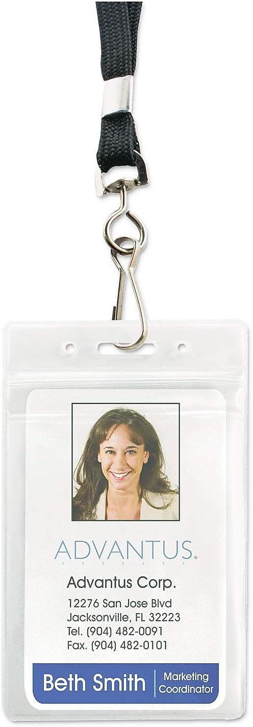 Advantus Resealable Id Badge Holder with Lanyard, 2 5/8" x 3 3/4", Clear, 20/pack (91131)