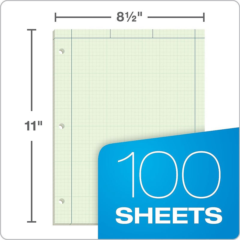TOPS Engineering Computation Notepad, 8.5" x 11", Graph Ruled, Green tint, 100 Sheets/Pad (TOP 35500)