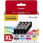 Canon 281XL Black/Cyan/Magenta/Yellow High Yield Ink Cartridge,  4/Pack (2037C005)