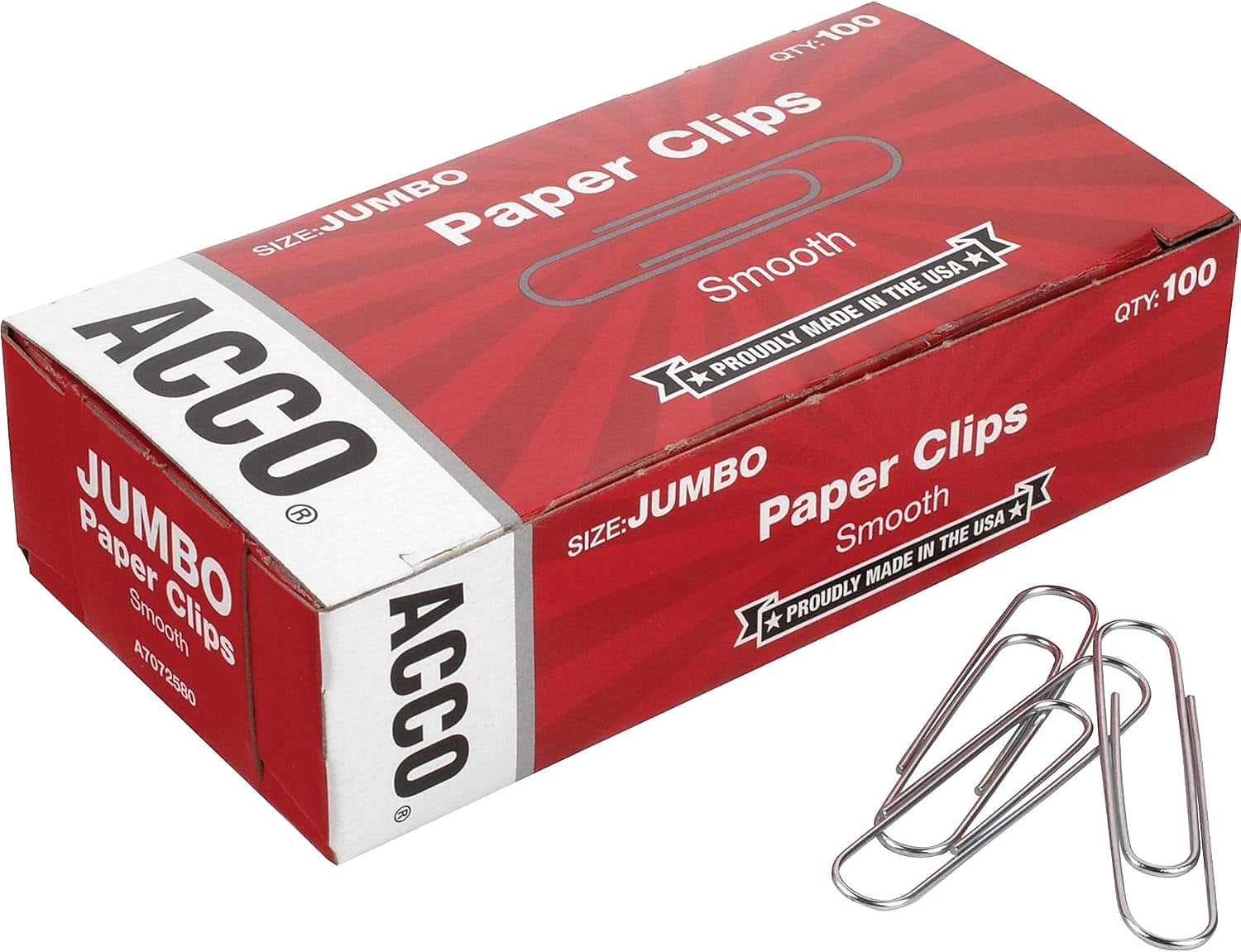 ACCO Economy Paper Clips, Jumbo, Silver, 100/Box (A7072580)