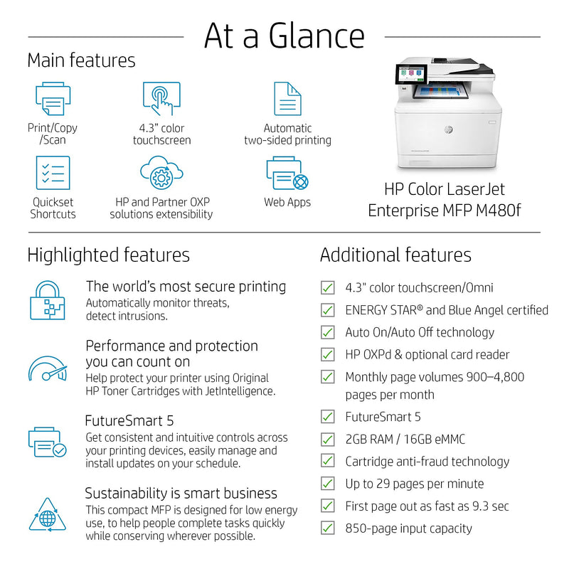 HP LaserJet Enterprise MFP M480f Color All-in-One Laser Printer, Print, Scan, Copy, Best for Office (3QA55A)