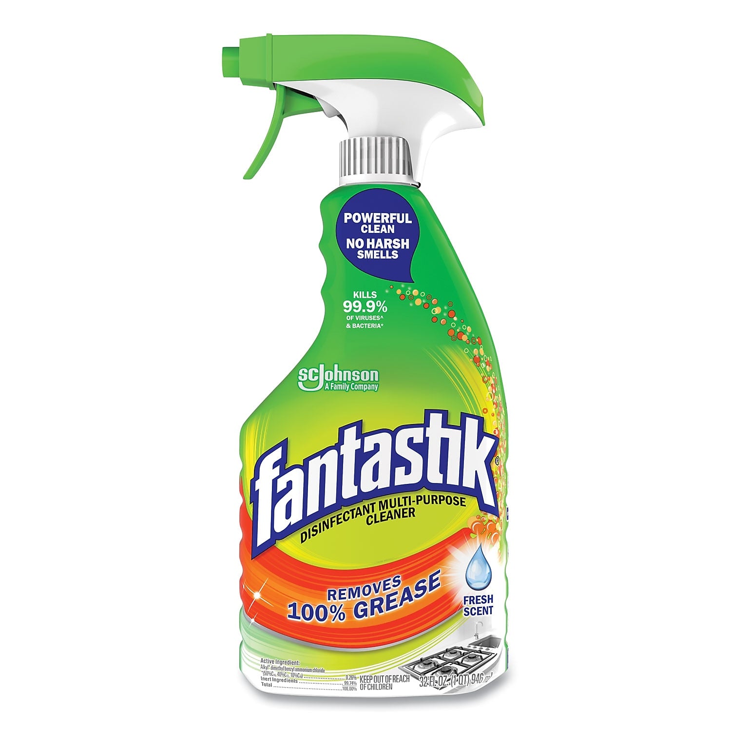 Fantastik Disinfecting Multi-Purpose Cleaner Degreaser, Fresh Scent, 32 oz., 8/Carton (306387)