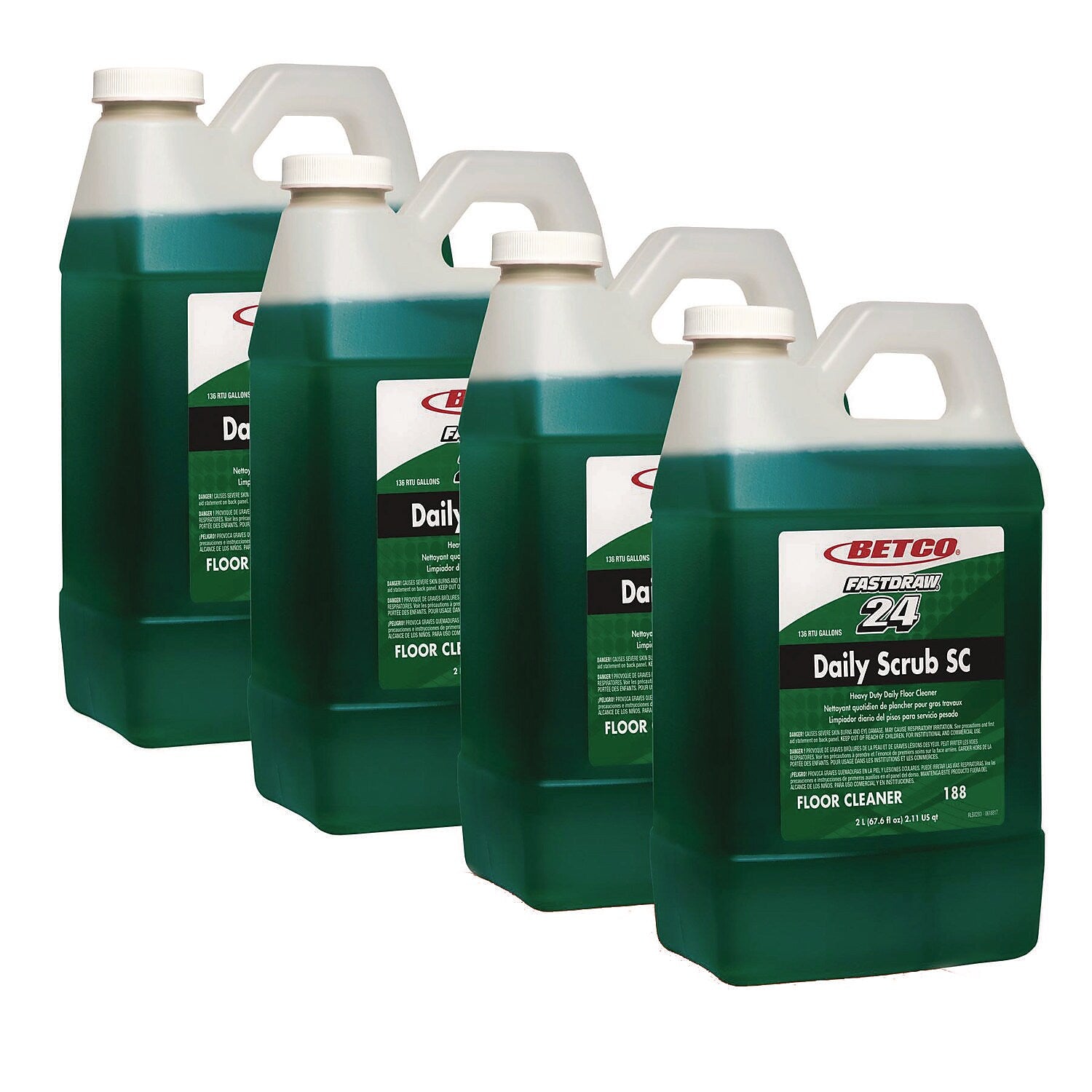Betco Daily Scrub SC Floor Cleaner, Characteristic Scent, 2 L, 4/Carton (1884700)