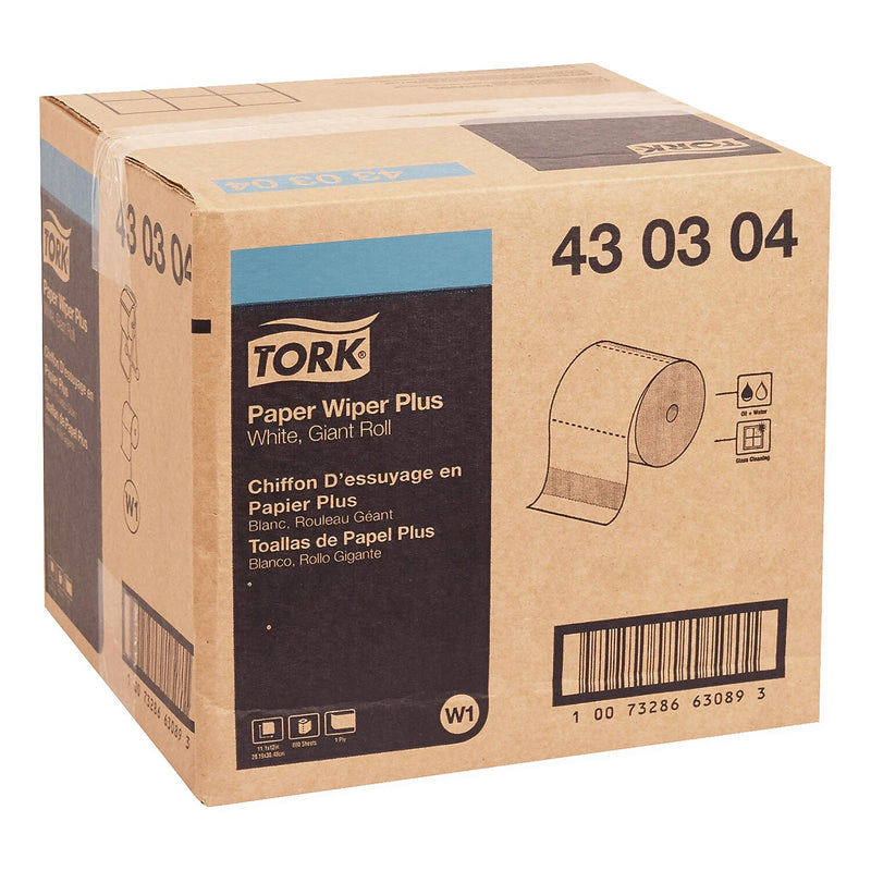 Tork Paper Wiper Plus Paper Cleaning Wipers, 12" x 11.1", White, 800-Ft. Roll, 800 Sheets/Roll (430304)