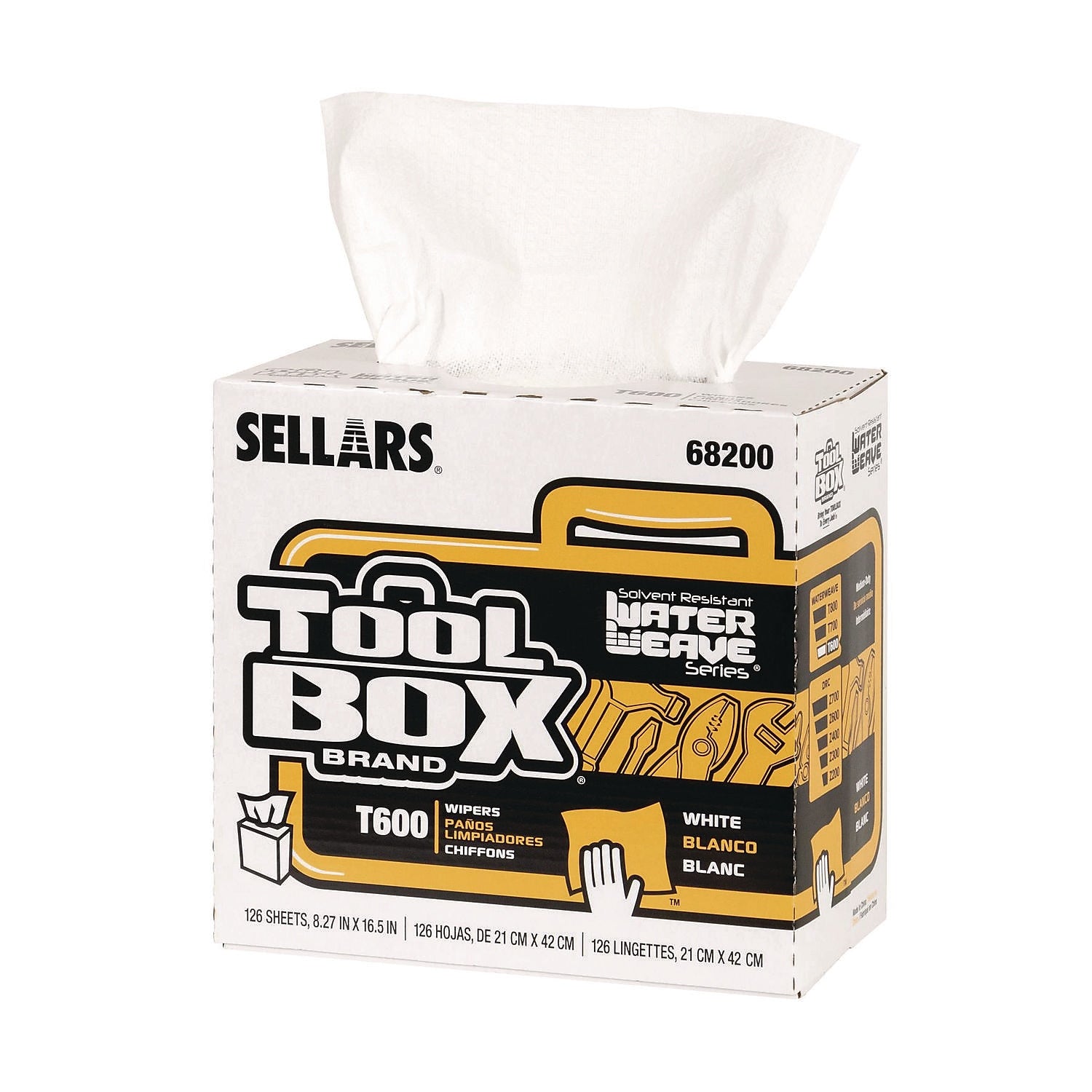 Sellars TOOLBOX WaterWeave T600 Paper Cleaning Wipers, 16.5" x 8.27", White, 126 Wipers/Box, 10 Boxes/Carton (68200)