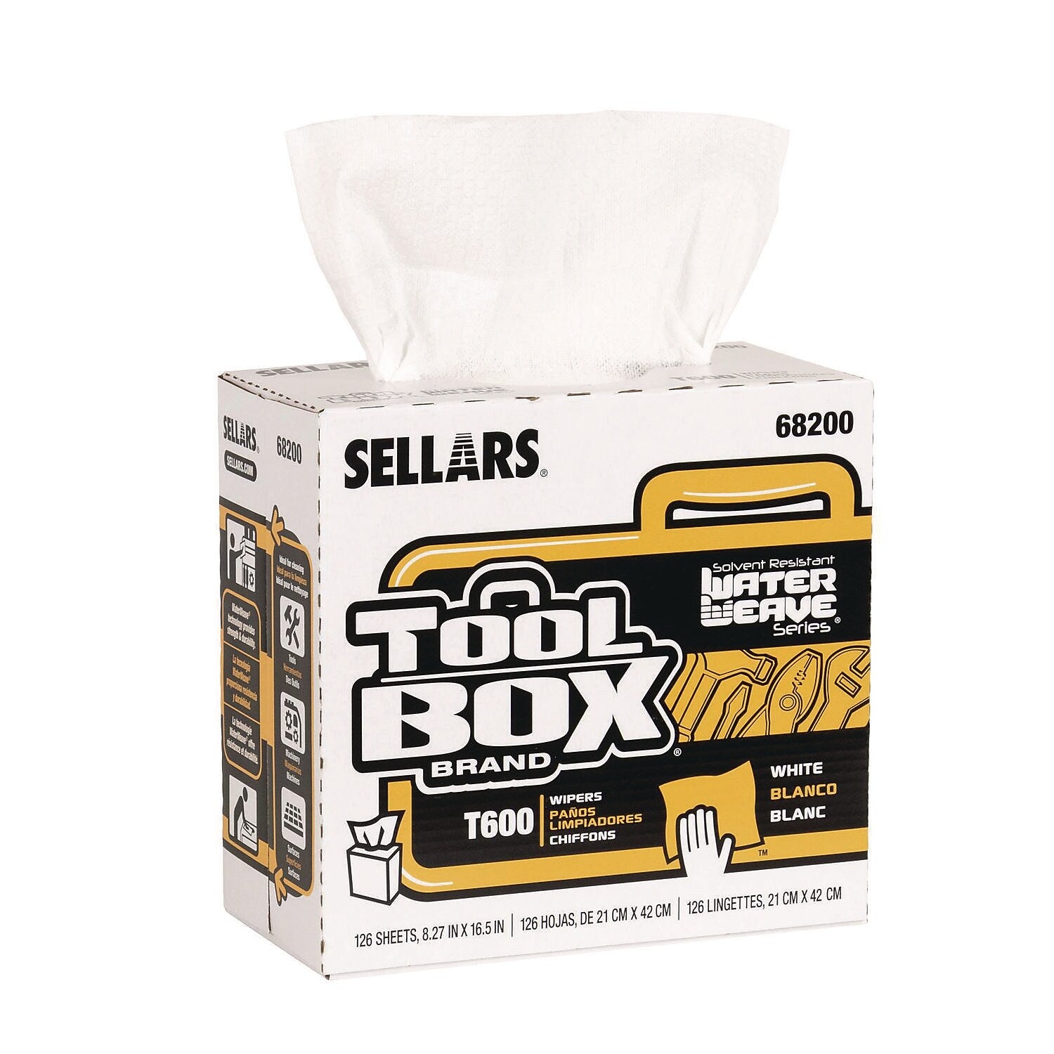 Sellars TOOLBOX WaterWeave T600 Paper Cleaning Wipers, 16.5" x 8.27", White, 126 Wipers/Box, 10 Boxes/Carton (68200)