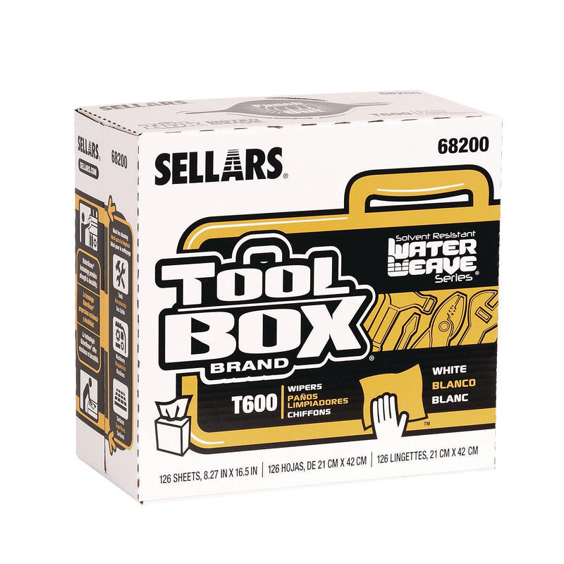 Sellars TOOLBOX WaterWeave T600 Paper Cleaning Wipers, 16.5" x 8.27", White, 126 Wipers/Box, 10 Boxes/Carton (68200)