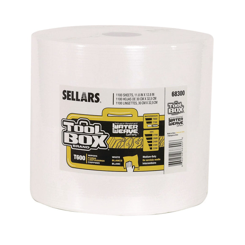 Sellars TOOLBOX WaterWeave T600 Paper Cleaning Wipers, 12.8" x 11.8", White, 1173-Ft. Roll, 1100 Sheets/Roll (68300)