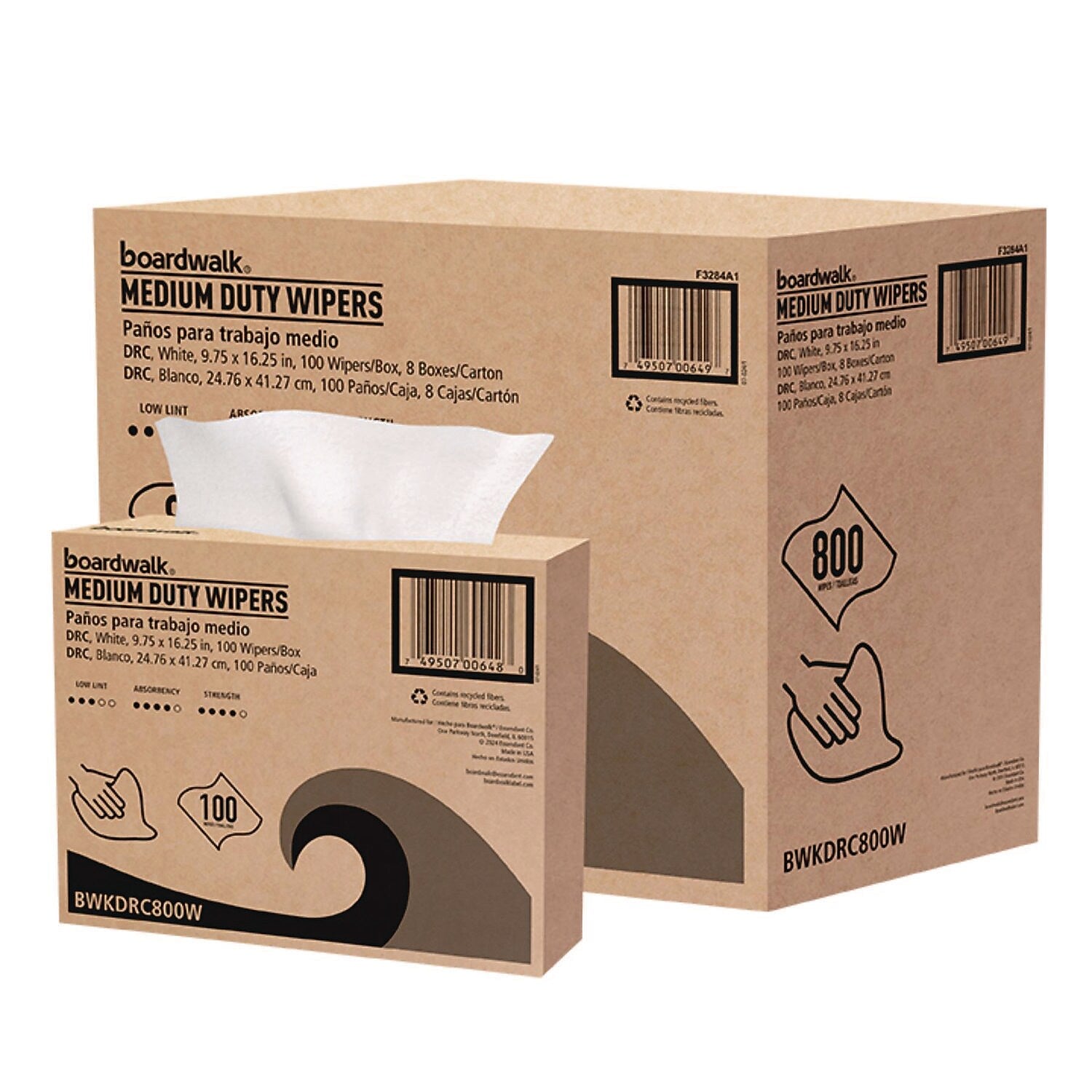 Boardwalk Paper Cleaning Wipers, 16.25" x 9.75", White, 100 Wipers/Box, 8 Boxes/Carton (BWKDRC800W)