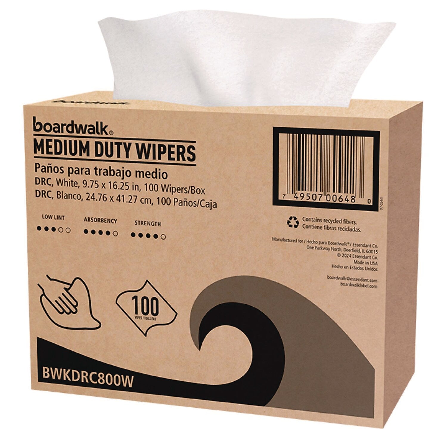 Boardwalk Paper Cleaning Wipers, 16.25" x 9.75", White, 100 Wipers/Box, 8 Boxes/Carton (BWKDRC800W)
