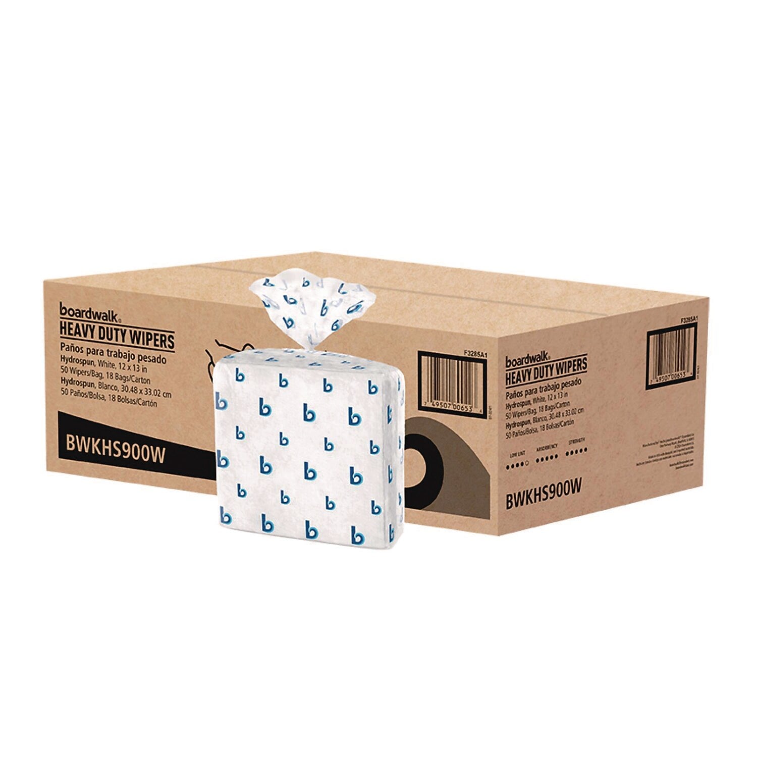 Boardwalk Cloth Cleaning Wipers, 13" x 12", White, 50 Wipers/Bag, 18 Bags/Carton (BWKHS900W)
