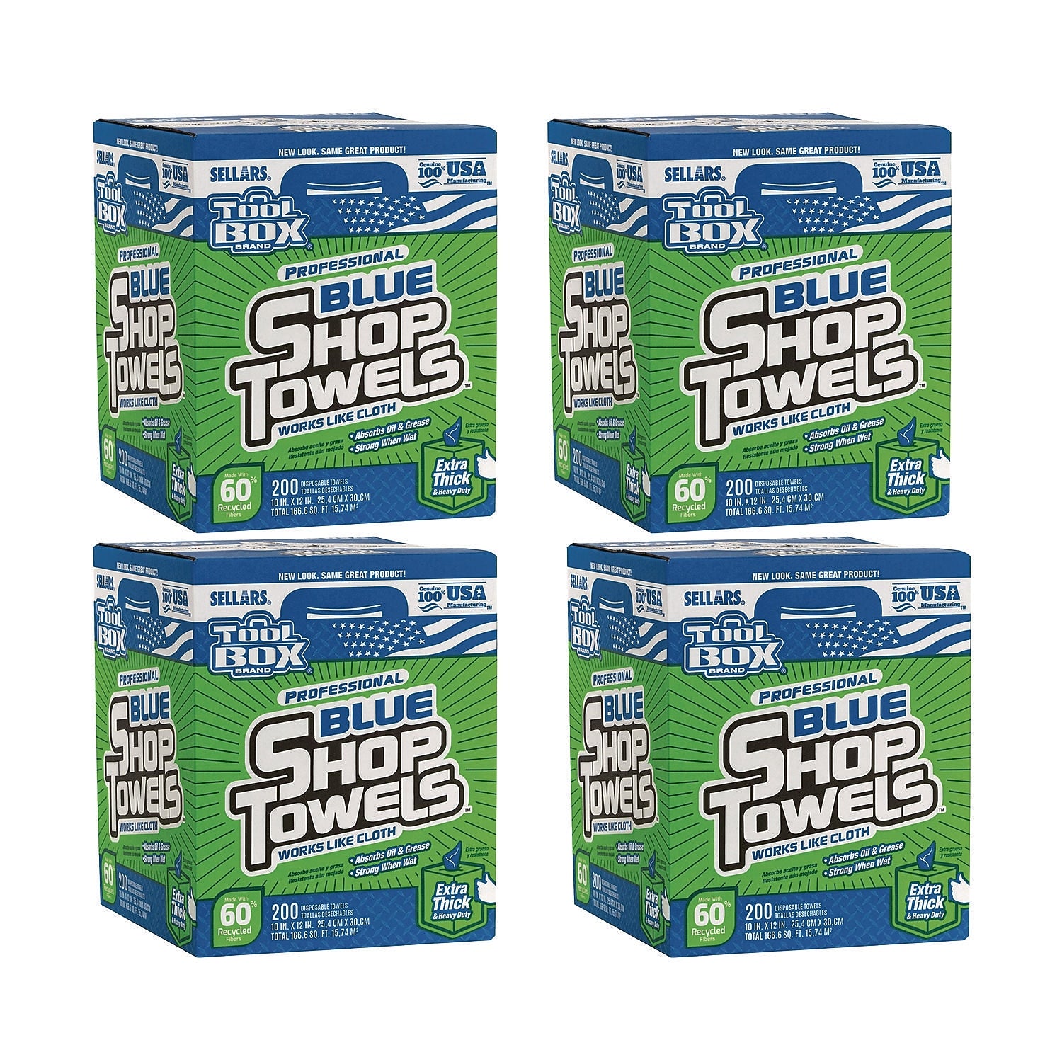 Sellars TOOLBOX Paper Cleaning Towels, 12" x 10", Blue, 20 lbs., 200 Towels/Box, 4 Boxes/Carton (55202)