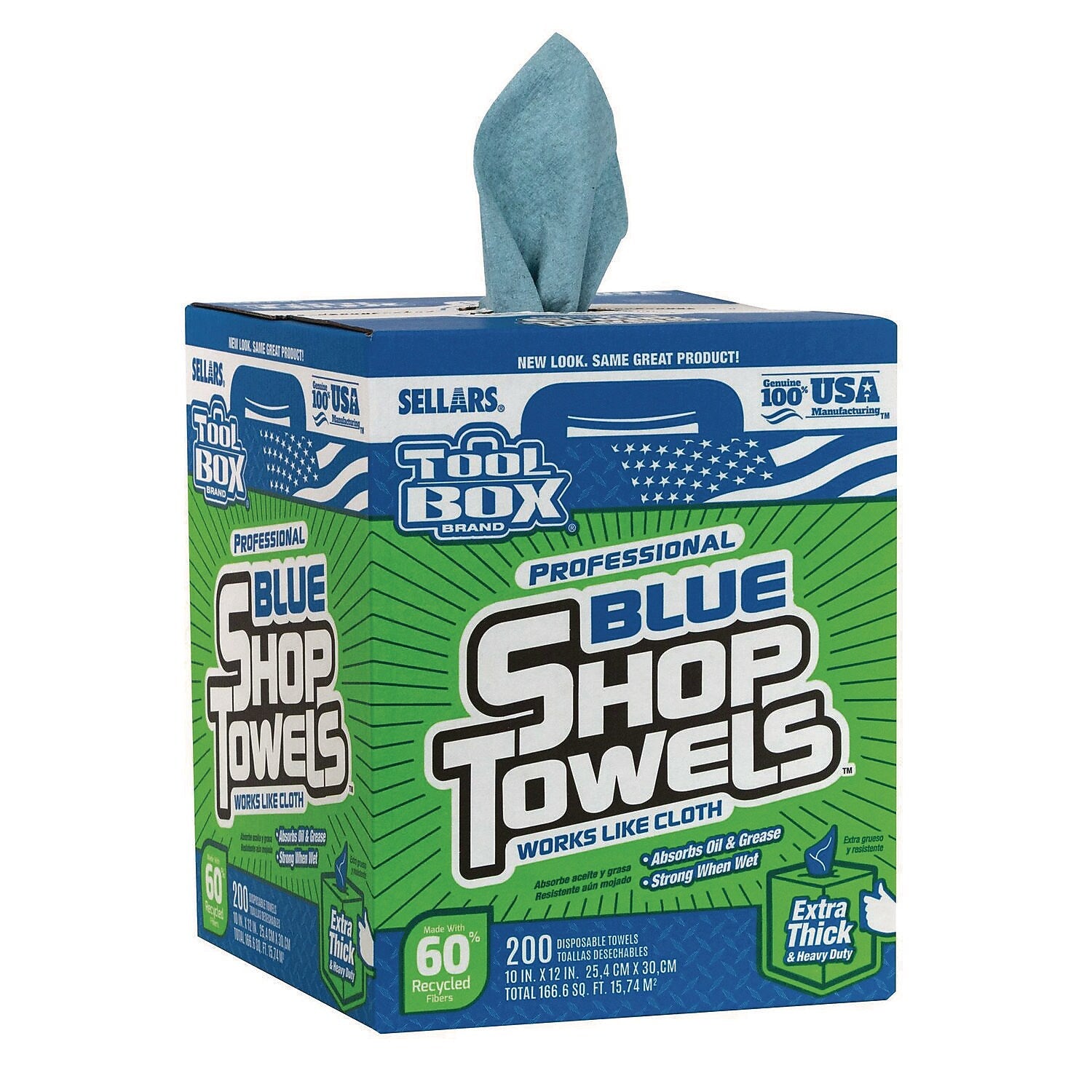 Sellars TOOLBOX Paper Cleaning Towels, 12" x 10", Blue, 20 lbs., 200 Towels/Box, 4 Boxes/Carton (55202)
