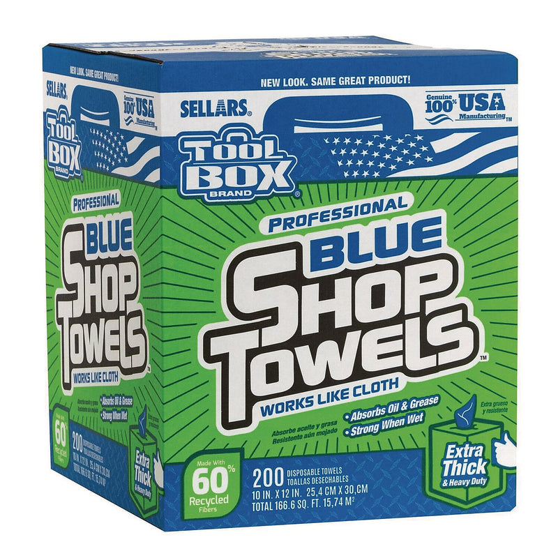 Sellars TOOLBOX Paper Cleaning Towels, 12" x 10", Blue, 20 lbs., 200 Towels/Box, 4 Boxes/Carton (55202)