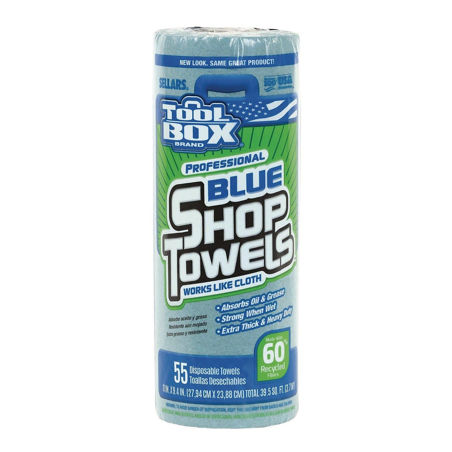 Sellars TOOLBOX Paper Cleaning Towels, 9.4" x 11", Blue, 43-Ft. Roll, 21.9 lbs., 55 Sheets/Roll, 30 Rolls/Carton (54400)