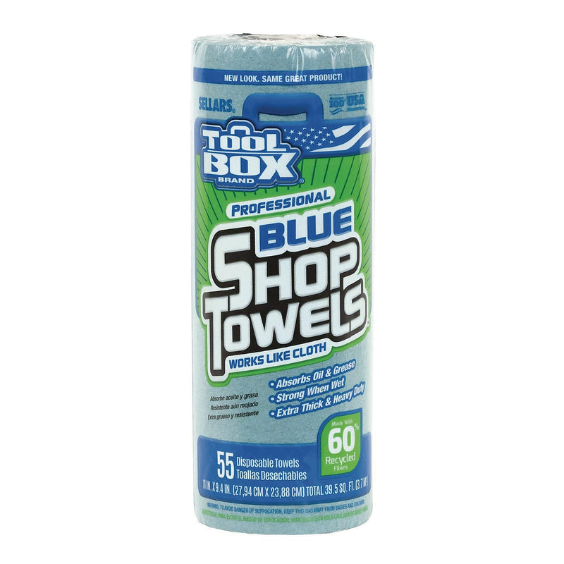 Sellars TOOLBOX Paper Cleaning Towels, 9.4" x 11", Blue, 43-Ft. Roll, 21.9 lbs., 55 Sheets/Roll, 30 Rolls/Carton (54400)