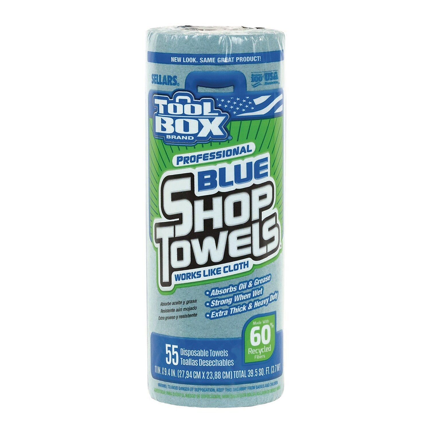 Sellars TOOLBOX Paper Cleaning Towels, 9.4" x 11", Blue, 43-Ft. Roll, 21.9 lbs., 55 Sheets/Roll, 30 Rolls/Carton (54400)