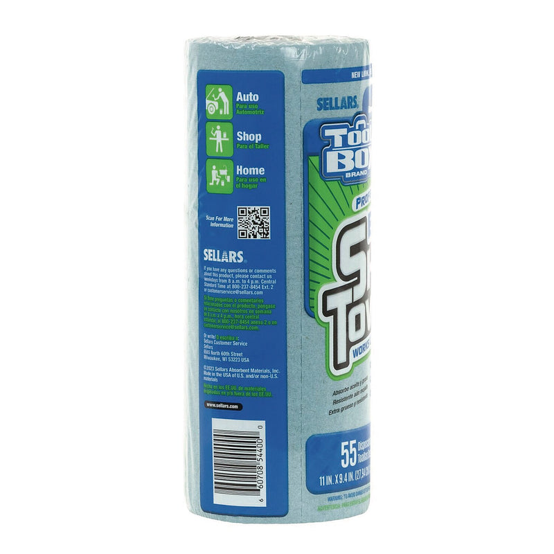 Sellars TOOLBOX Paper Cleaning Towels, 9.4" x 11", Blue, 43-Ft. Roll, 21.9 lbs., 55 Sheets/Roll, 30 Rolls/Carton (54400)
