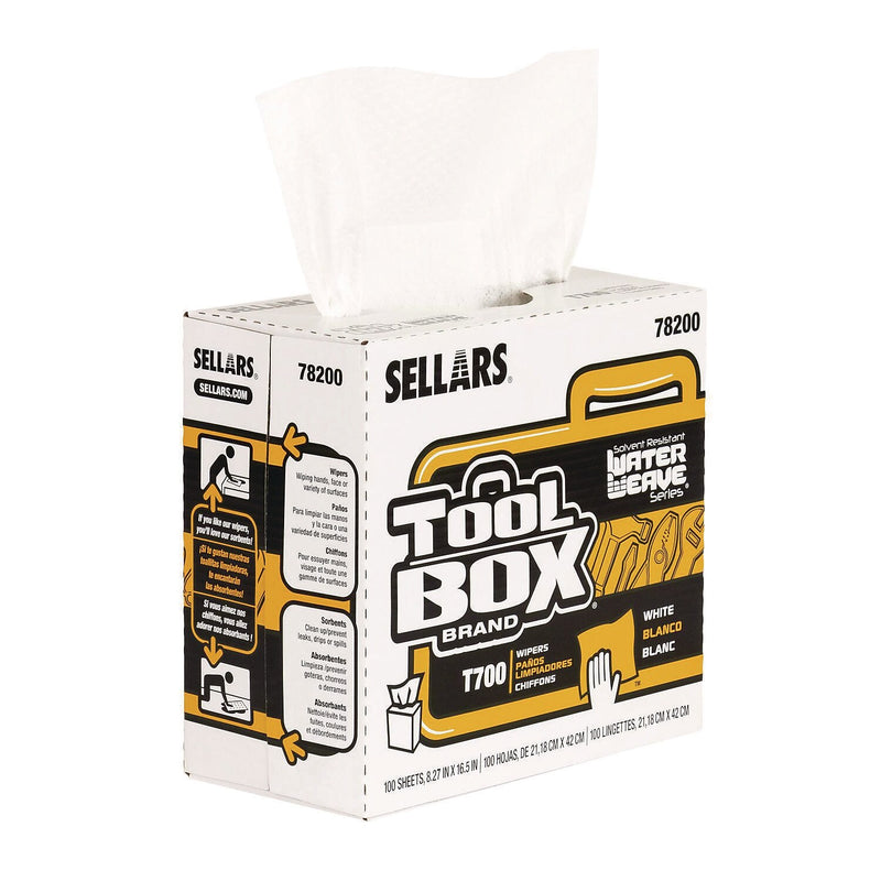 Sellars TOOLBOX WaterWeave T700 Paper Cleaning Wipers, 16.5" x 8.27", White, 100 Wipers/Box, 8 Boxes/Carton (78200)