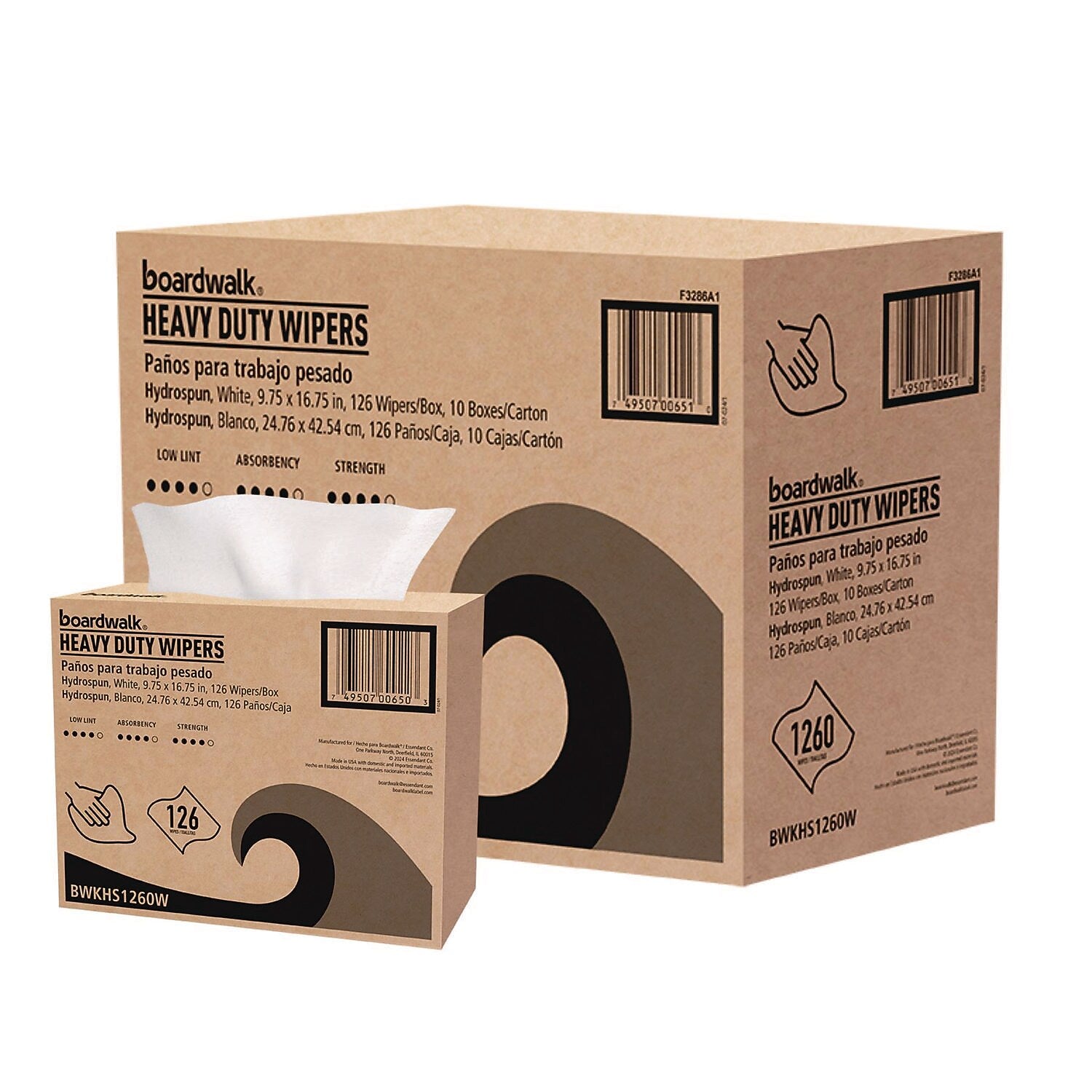 Boardwalk Cloth Cleaning Wipers, 16.75" x 9.75", White, 126 Wipers/Box, 10 Boxes/Carton (BWKHS1260W)