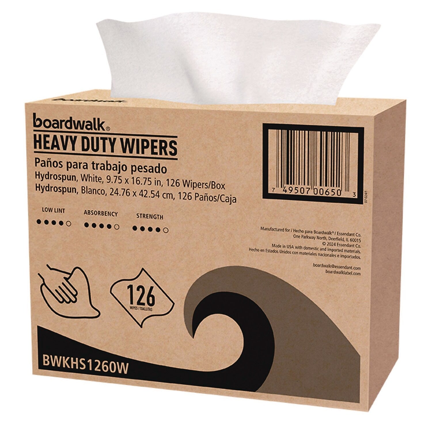 Boardwalk Cloth Cleaning Wipers, 16.75" x 9.75", White, 126 Wipers/Box, 10 Boxes/Carton (BWKHS1260W)