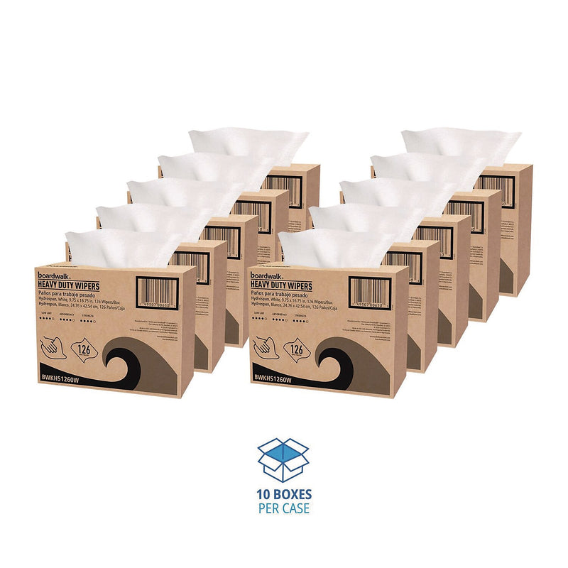 Boardwalk Cloth Cleaning Wipers, 16.75" x 9.75", White, 126 Wipers/Box, 10 Boxes/Carton (BWKHS1260W)