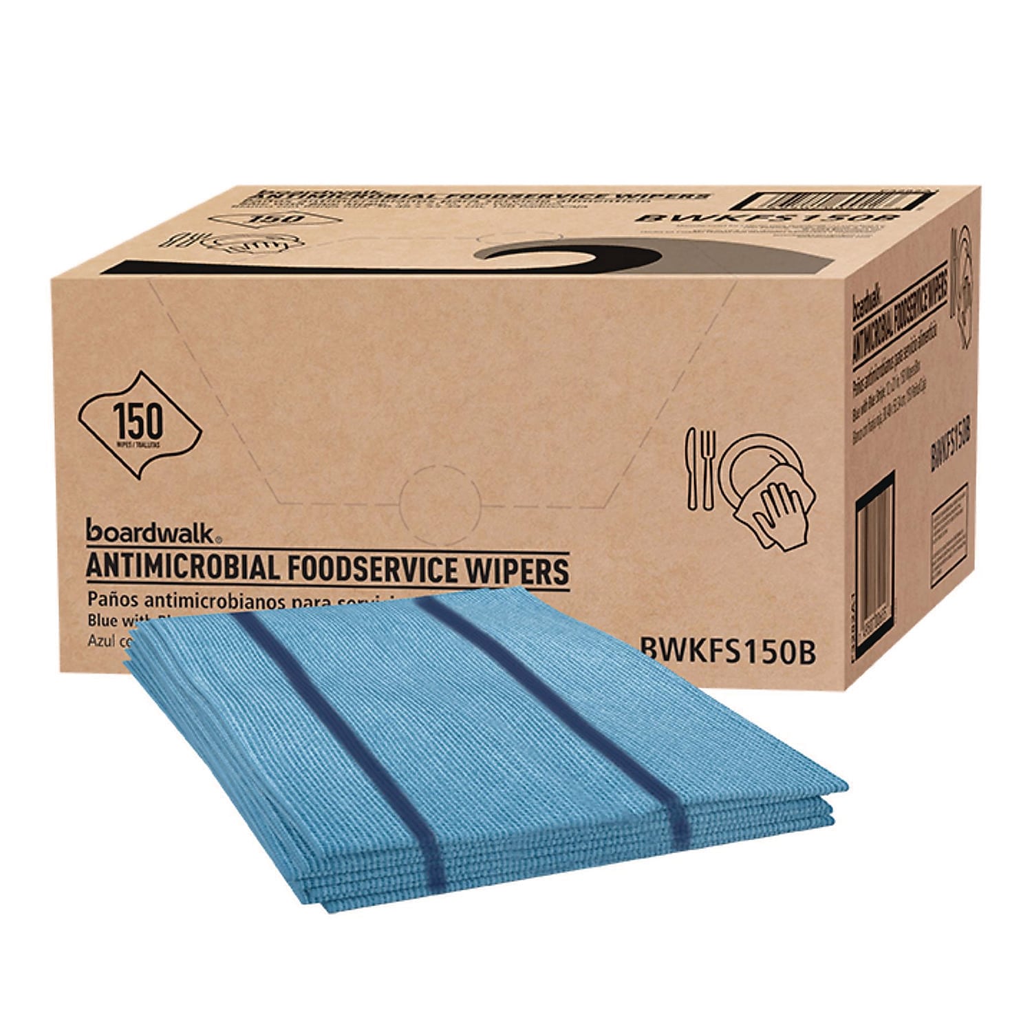 Boardwalk Polyester Food Service Wipers, 21" x 12", Blue, 150 Wipers/Carton (BWKFS150B)