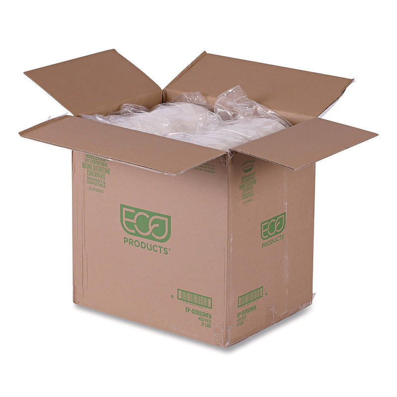 Eco-Products Vanguard Compostable 9" 3-Compartment Sugarcane Plates, White, 400/Carton (EP-SCR93NFA)