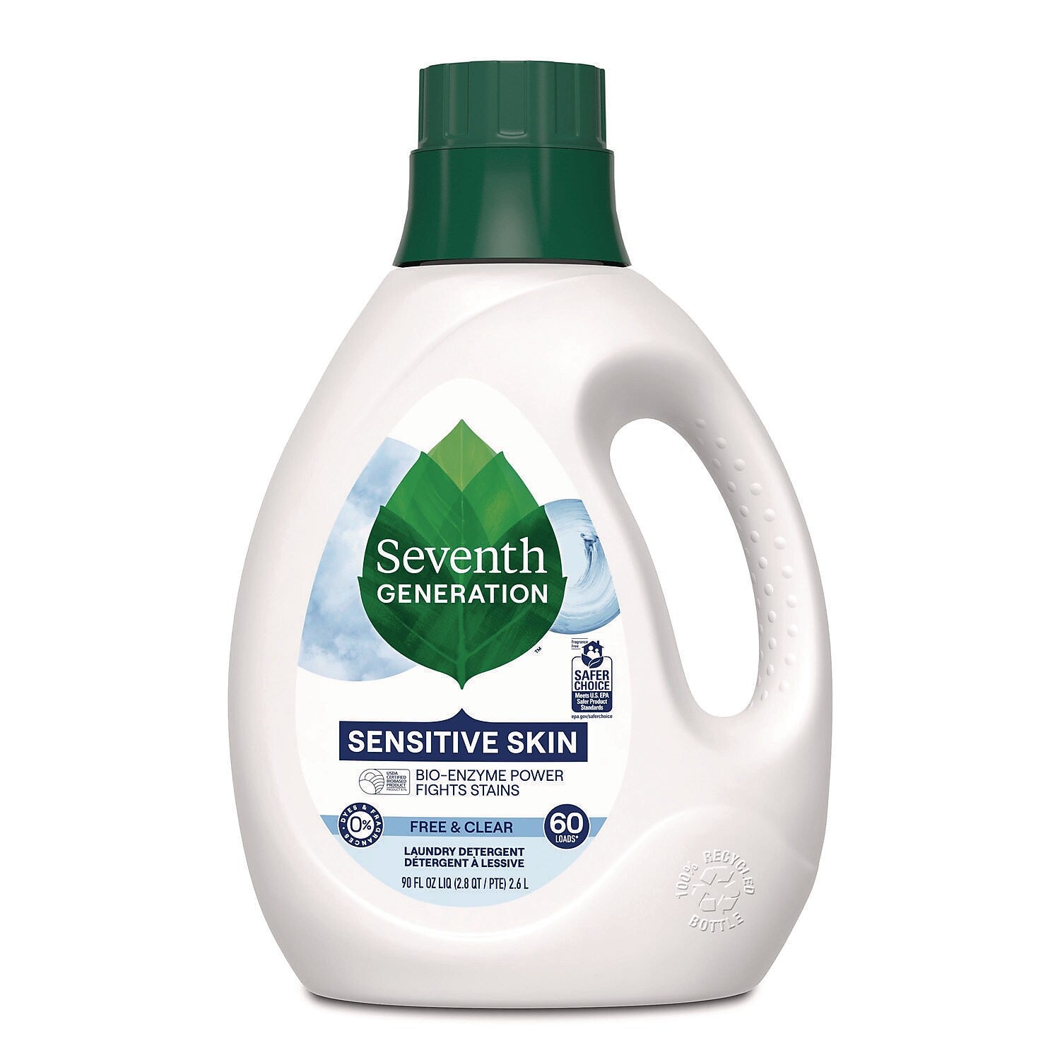 Seventh Generation HE Liquid Laundry Detergent, Free & Clear/Unscented, 60 Loads, 90 oz., 4/Carton (68748039)