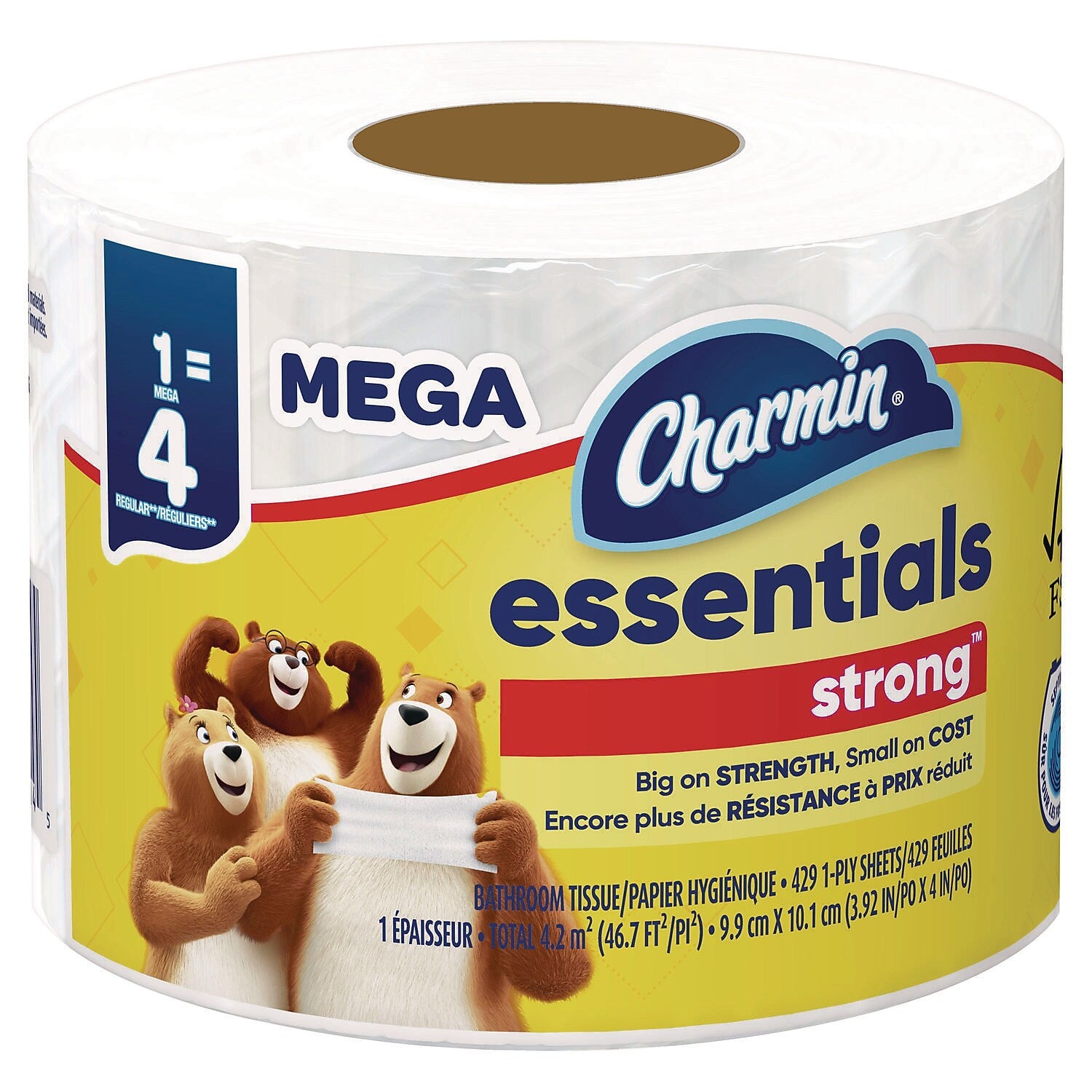Charmin Essentials Toilet Paper, 1-Ply, White, 429 Sheets/Roll, 36 Rolls/Case (80372099)
