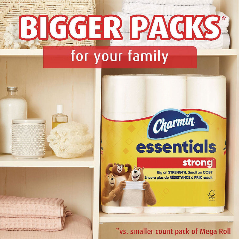Charmin Essentials Toilet Paper, 1-Ply, White, 429 Sheets/Roll, 36 Rolls/Case (80372099)