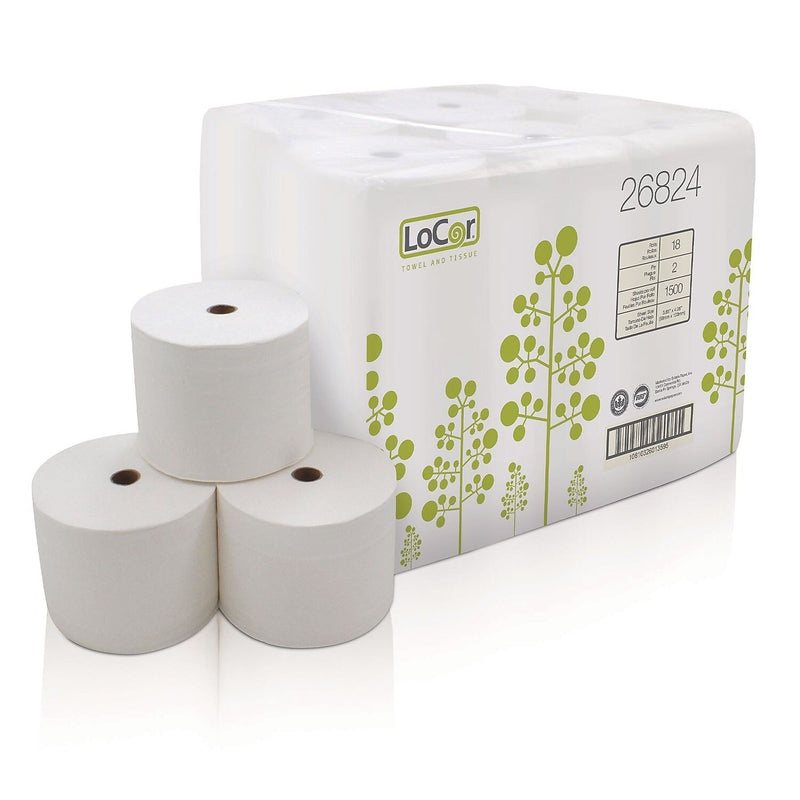Solaris LoCor Toilet Paper, 2-Ply, White, 1500 Sheets/Roll, 18 Rolls/Case (26824)