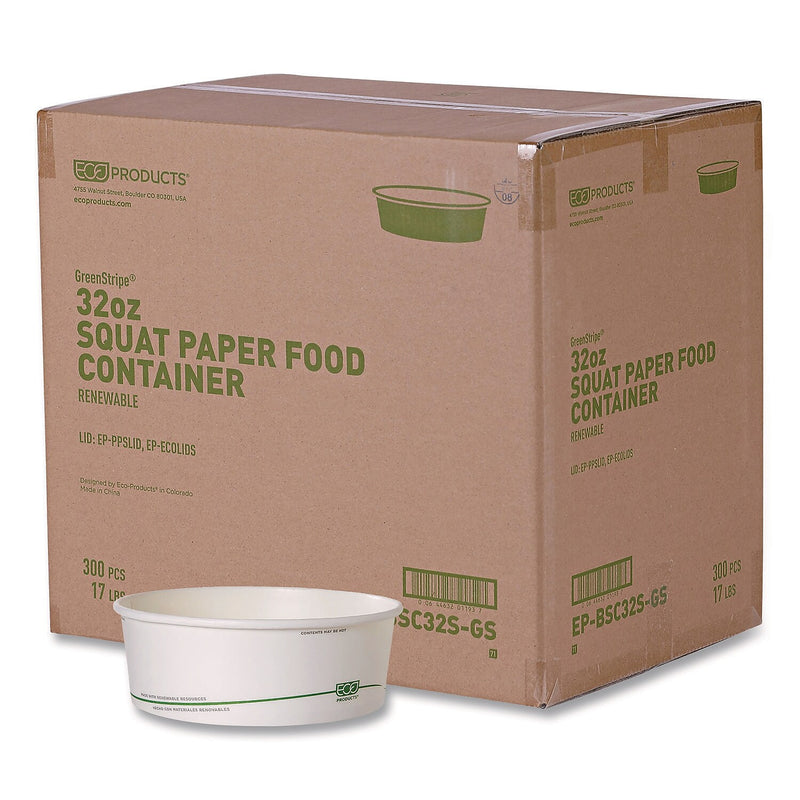 Eco-Products GreenStripe Bagasse Bowl, 32 oz., White, 300/Carton (EP-BSC32S-GS)