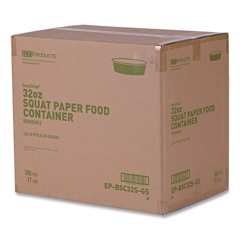 Eco-Products GreenStripe Bagasse Bowl, 32 oz., White, 300/Carton (EP-BSC32S-GS)