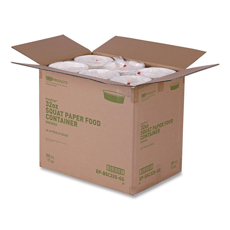 Eco-Products GreenStripe Bagasse Bowl, 32 oz., White, 300/Carton (EP-BSC32S-GS)