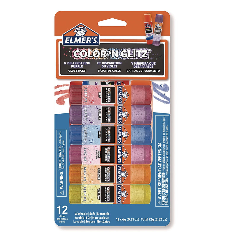 Elmer's Glitter Glue Sticks, 0.21 oz., Assorted Colors, 12/Pack (2197116)