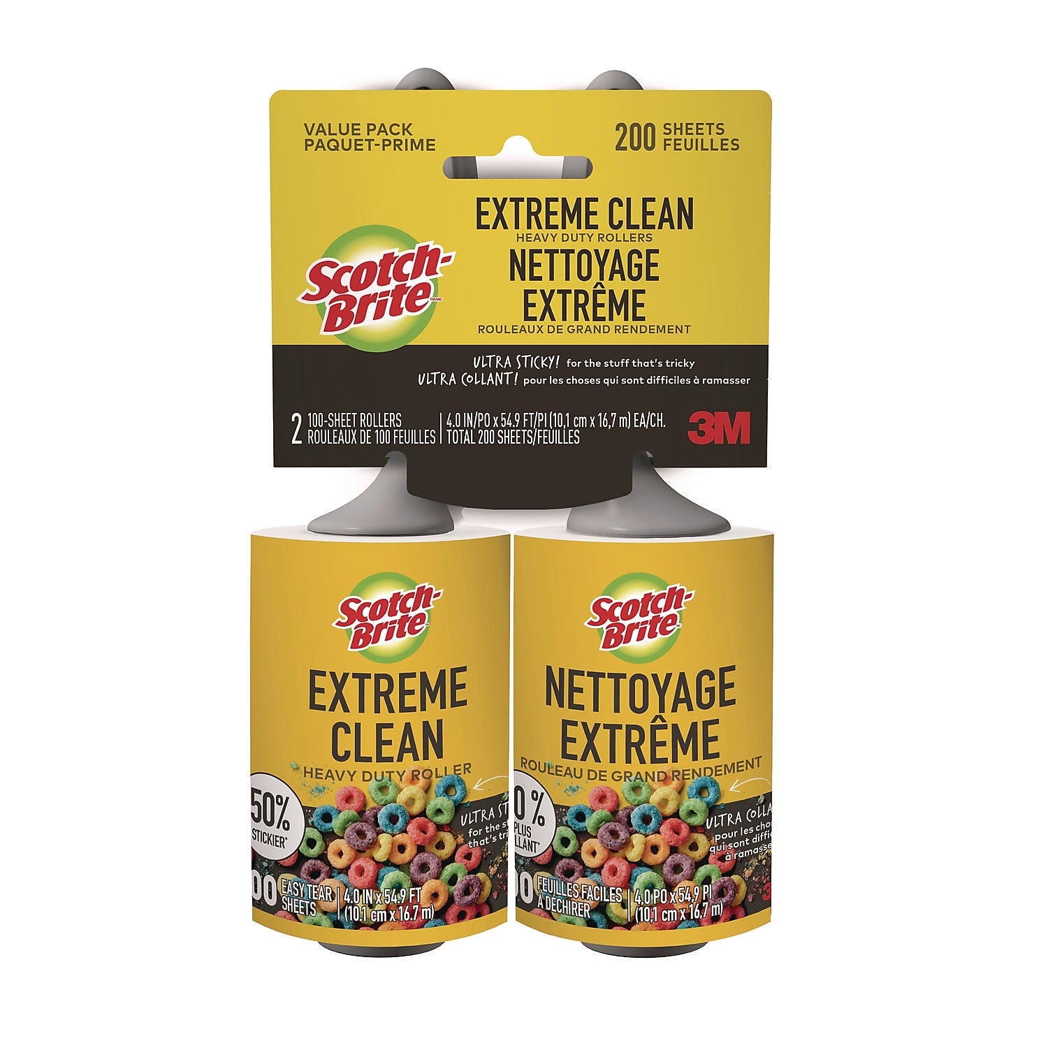 Scotch-Brite Extreme Clean Lint Roller, Gray, 100 Sheets/Roll, 2/Pack (7100291876)
