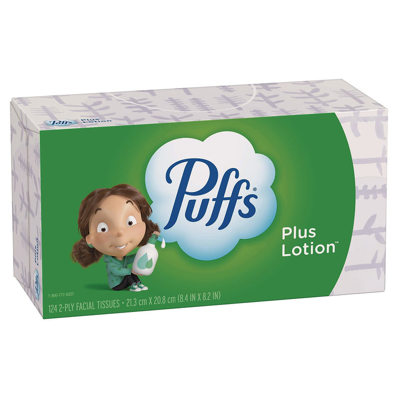 Puffs Plus Lotion Facial Tissue, 2-Ply, 124 Tissues/Box, 24 Boxes/Carton (80337535)