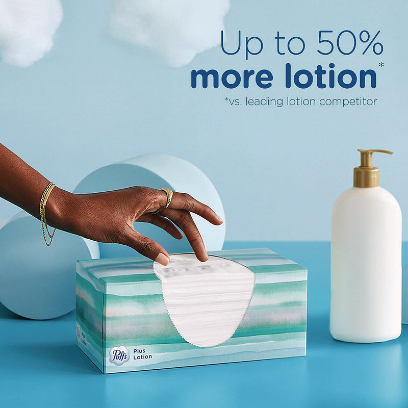 Puffs Plus Lotion Facial Tissue, 2-Ply, 124 Tissues/Box, 24 Boxes/Carton (80337535)