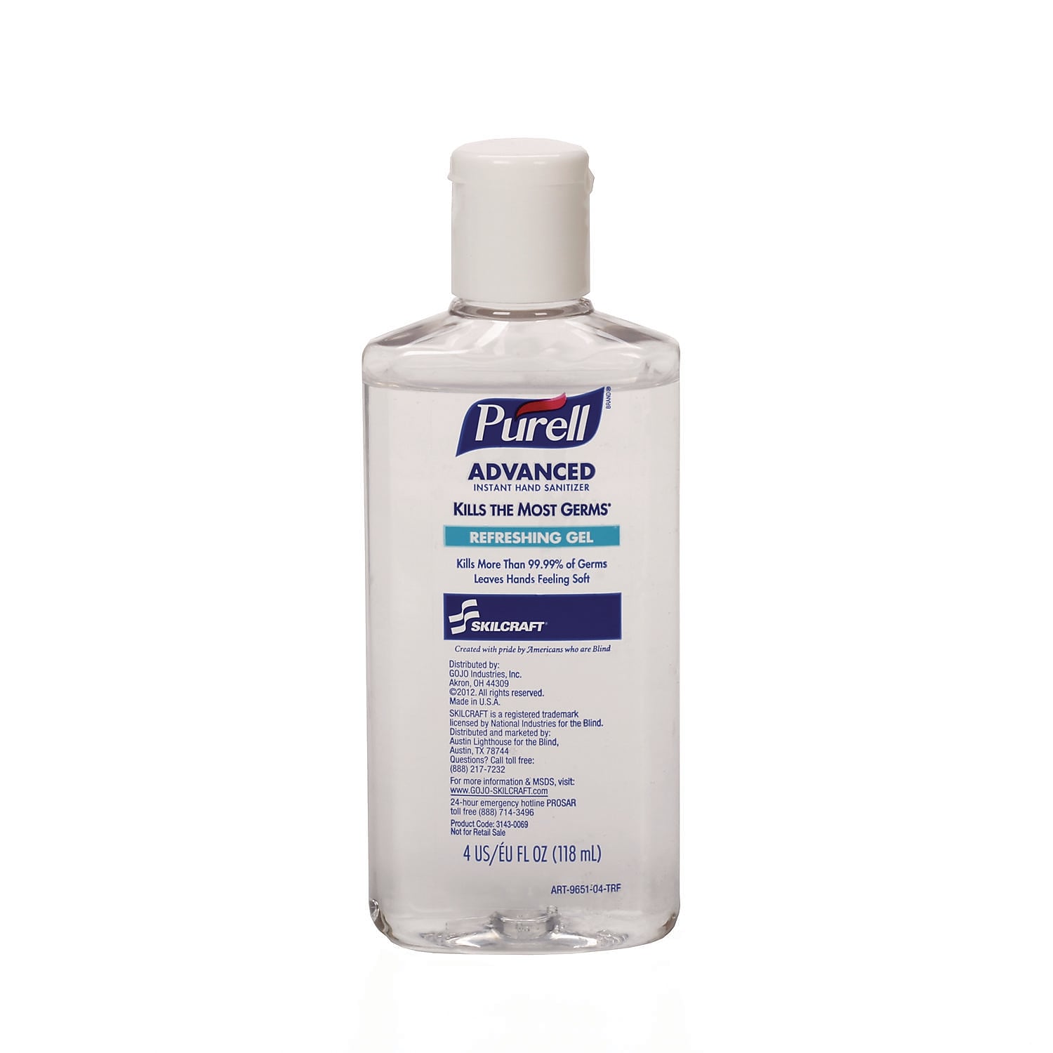 AbilityOne Purell Gel Hand Sanitizer, Refreshing Gel Scent, 4 oz., 24/Box (8520-01-490-7358)
