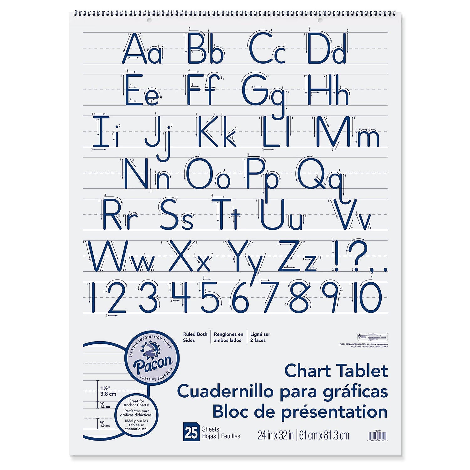 Pacon 1.5" Rule Presentation Chart Tablets, 24" x 32", White, 25/Sheets, 12/Carton (P0074710)