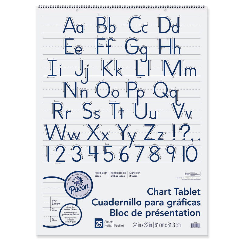 Pacon 1.5" Rule Presentation Chart Tablets, 24" x 32", White, 25/Sheets, 12/Carton (P0074710)