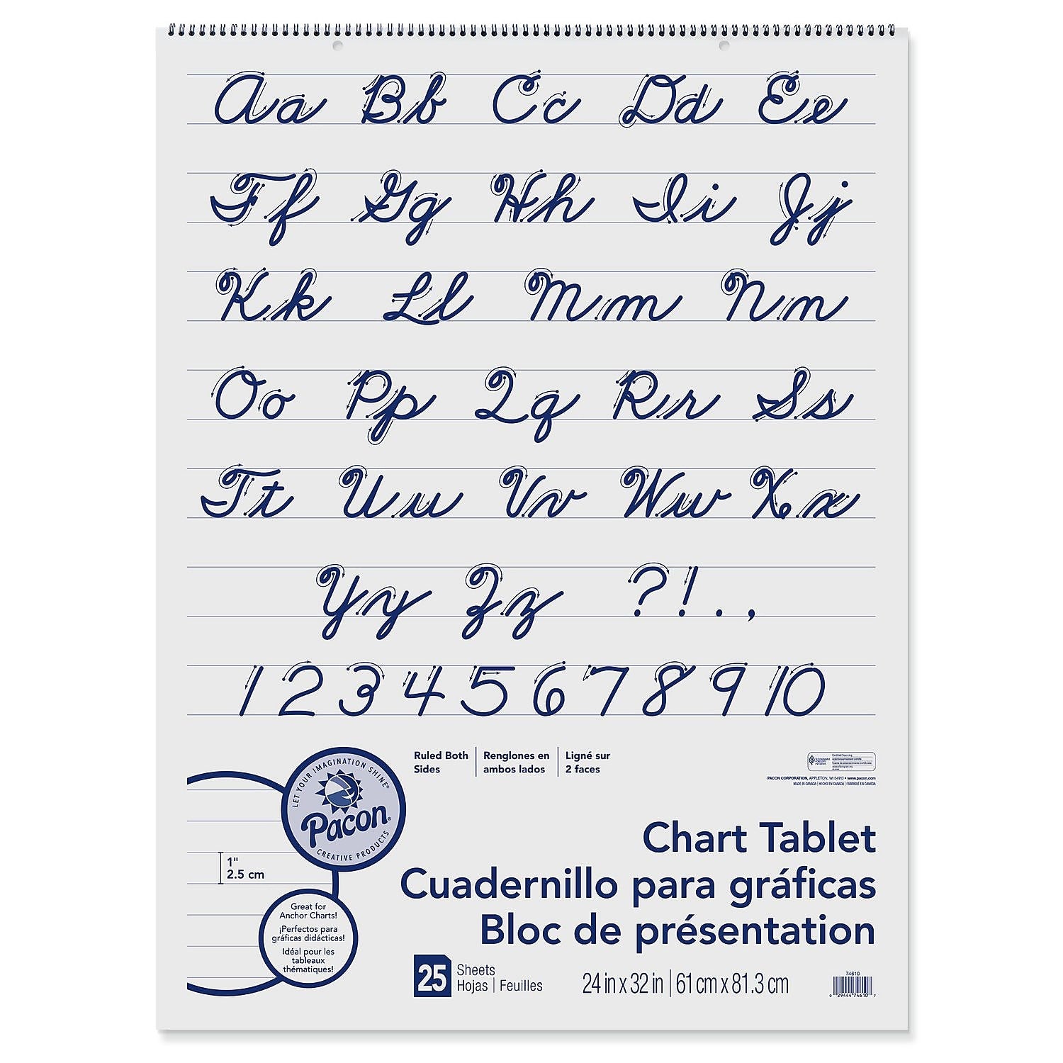 Pacon 1" Rule Presentation Chart Tablets, 24" x 32", White, 25/Sheets, 12/Carton (P0074610)
