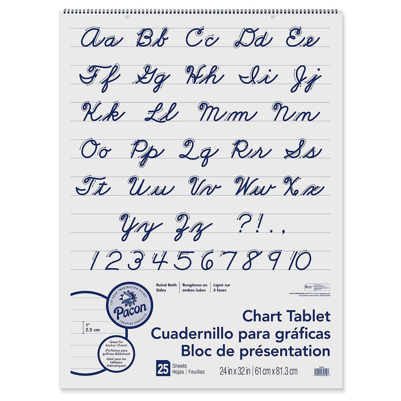 Pacon 1" Rule Presentation Chart Tablets, 24" x 32", White, 25/Sheets, 12/Carton (P0074610)