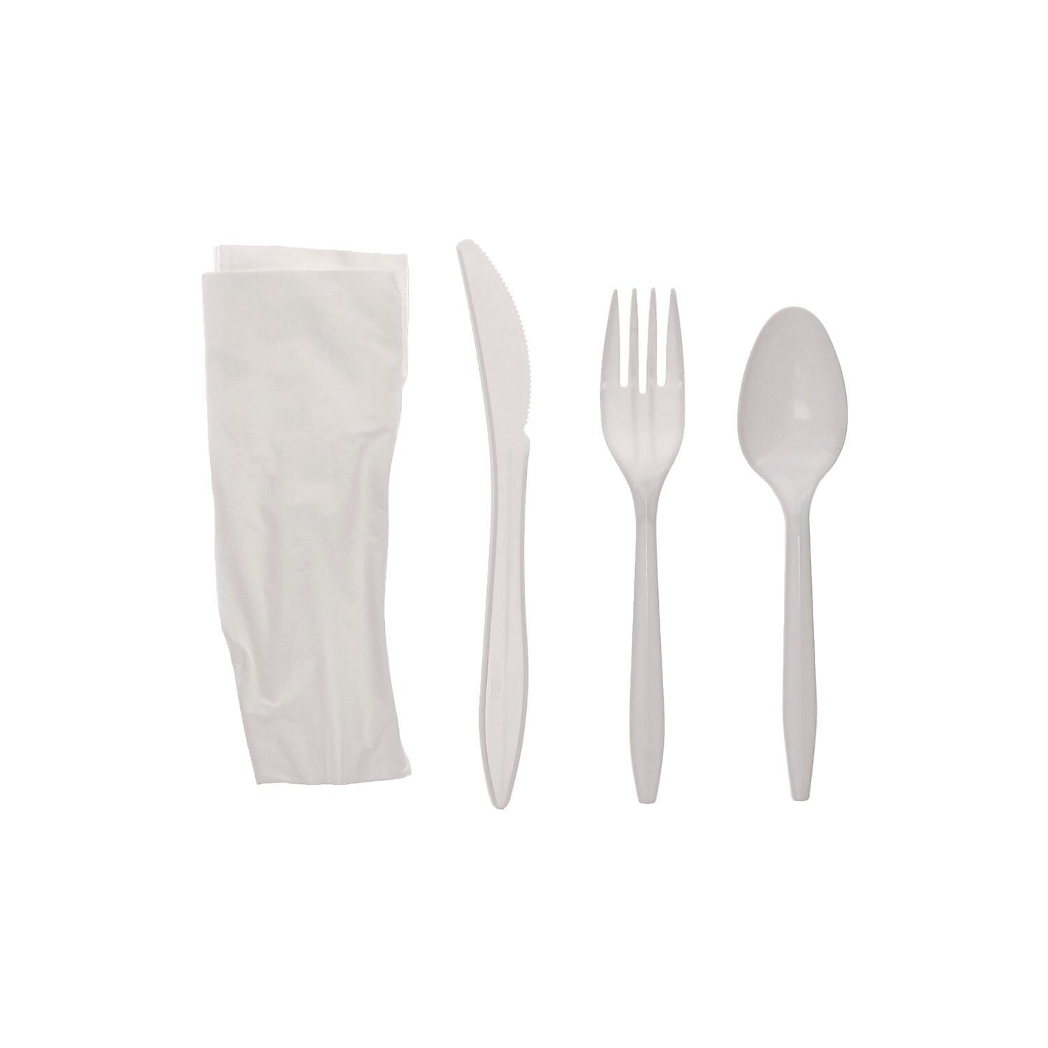 Pactiv Evergreen Fieldware Individually Wrapped Polypropylene Cutlery Set, Medium-Weight, White, 250 Pieces/Carton (FKFSKWNCH)